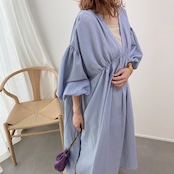 V neck slit gather OP/blue