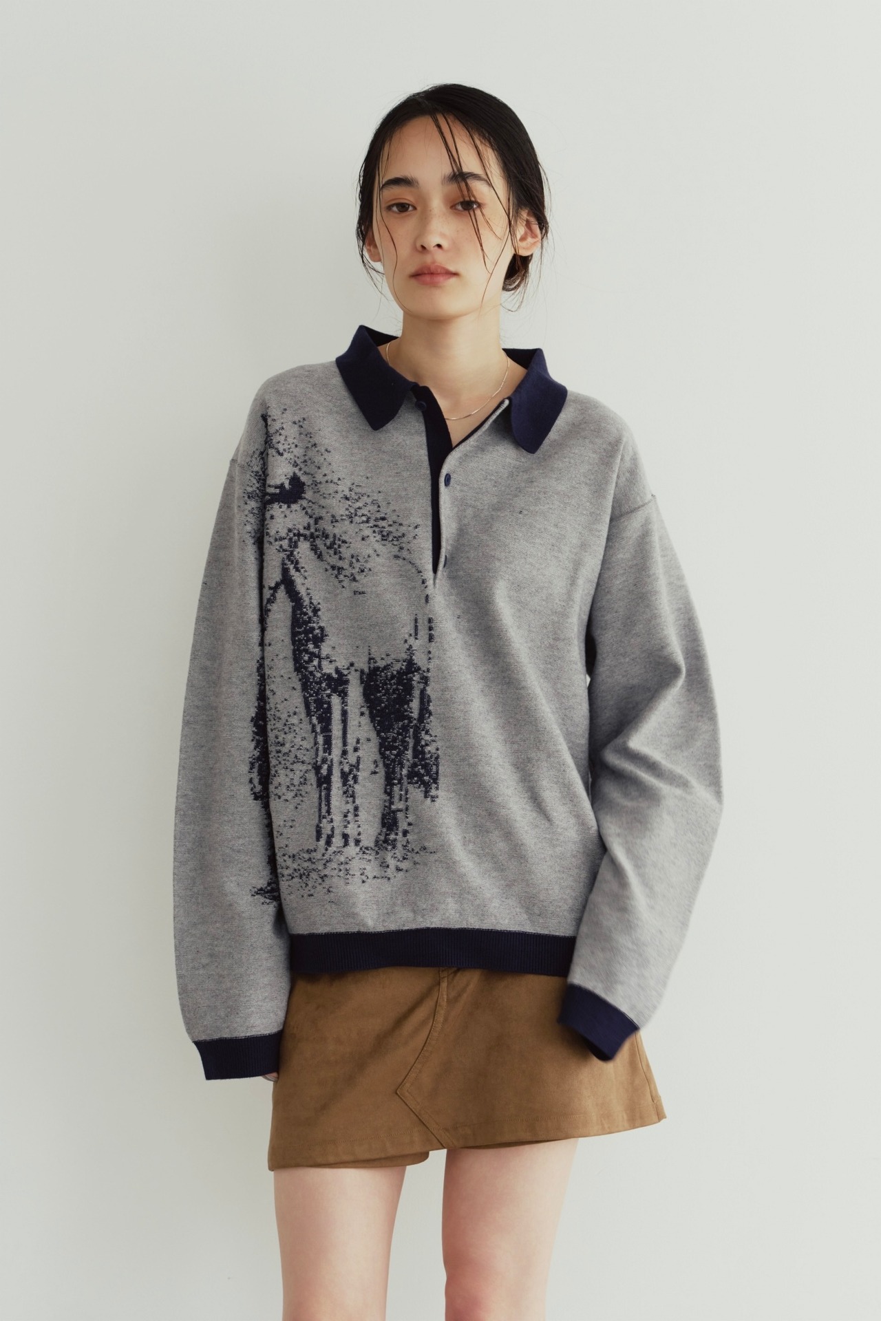 Reversible Jacquard Polo Knit / NAVY - 3
