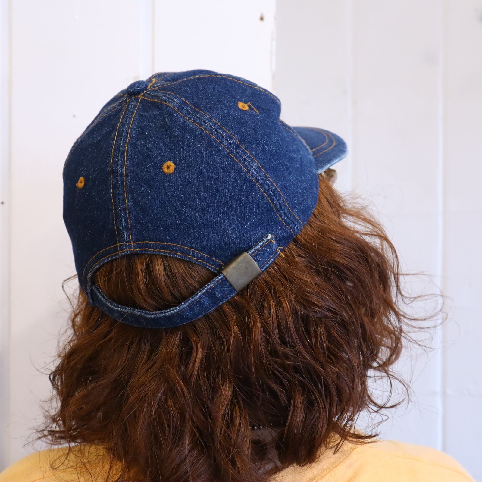 indigoblue orange stitch plain denim cap [l-5608] | Fizzvintage