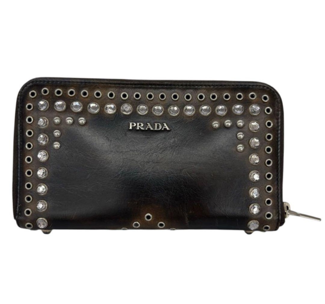 【ABランク】PRADA スタッズ付き長財布 送料無料