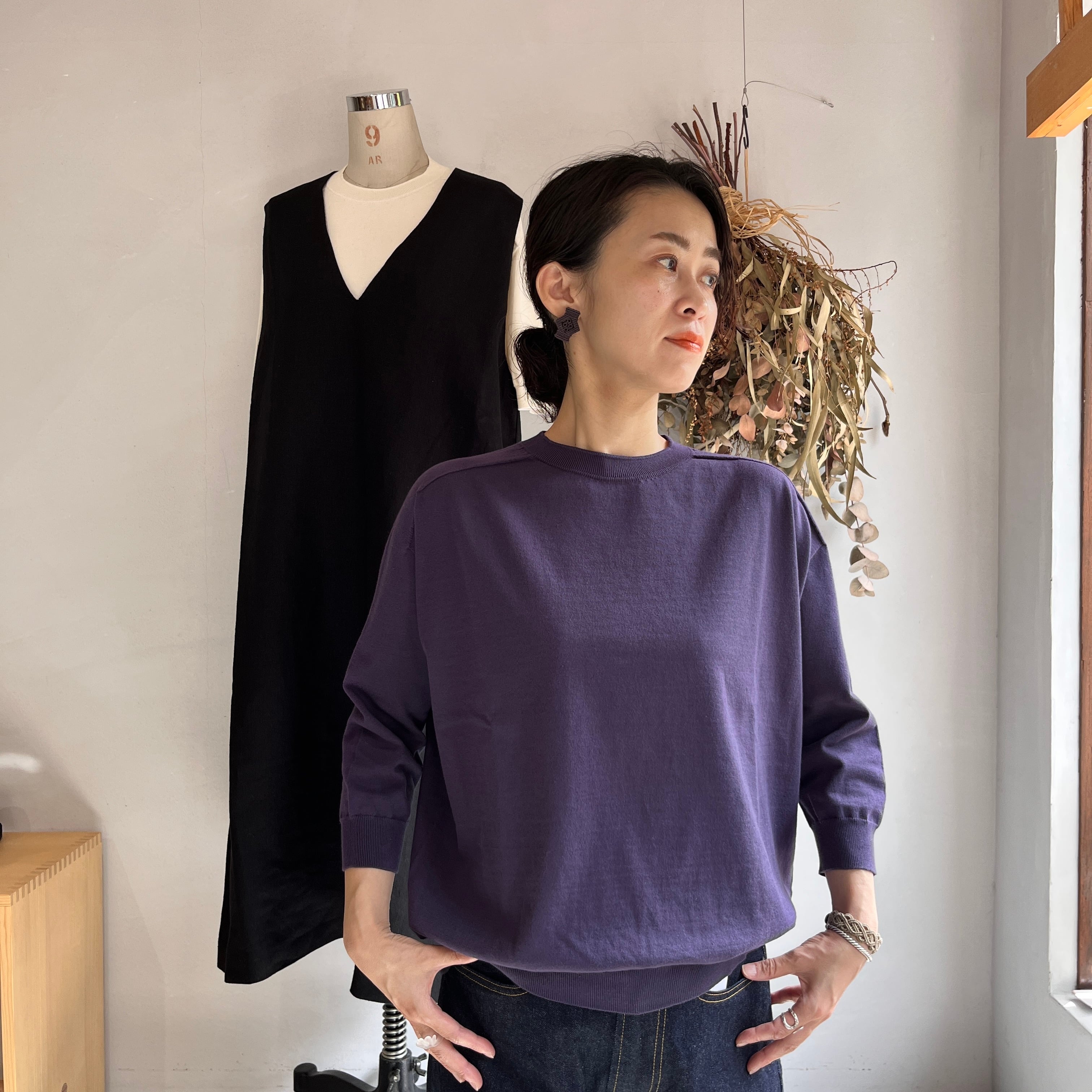 新品　Linenya as it is．クルーネック7分袖ニット　リネンヤ またまたまた再入荷** LinenYa リネンヤ as it is. コットン