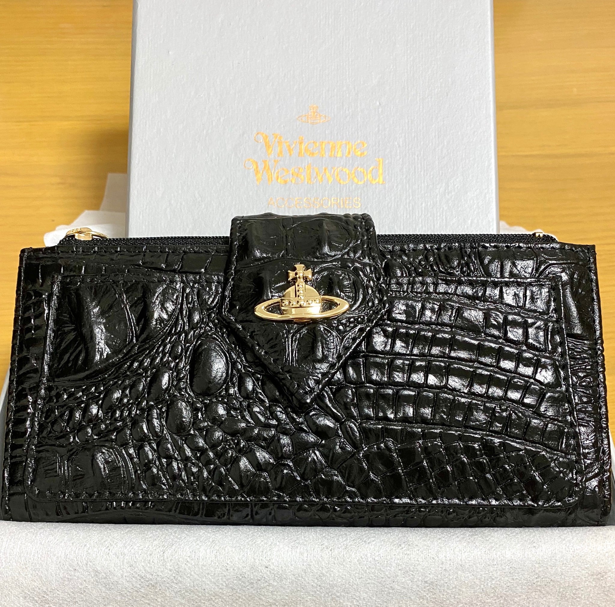 Vivienne Westwood レザー 長財布 ブラック クロコ型押し   BlissColors