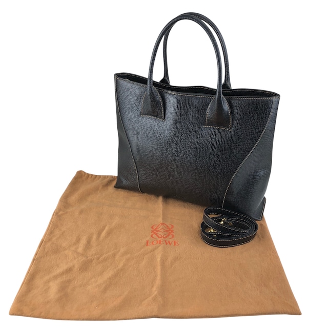 LOEWE ロエベ ハンドバッグ ブラック ロゴ型押し レザー トートバッグ 2WAY vintage ヴィンテージ オールド pfe4su