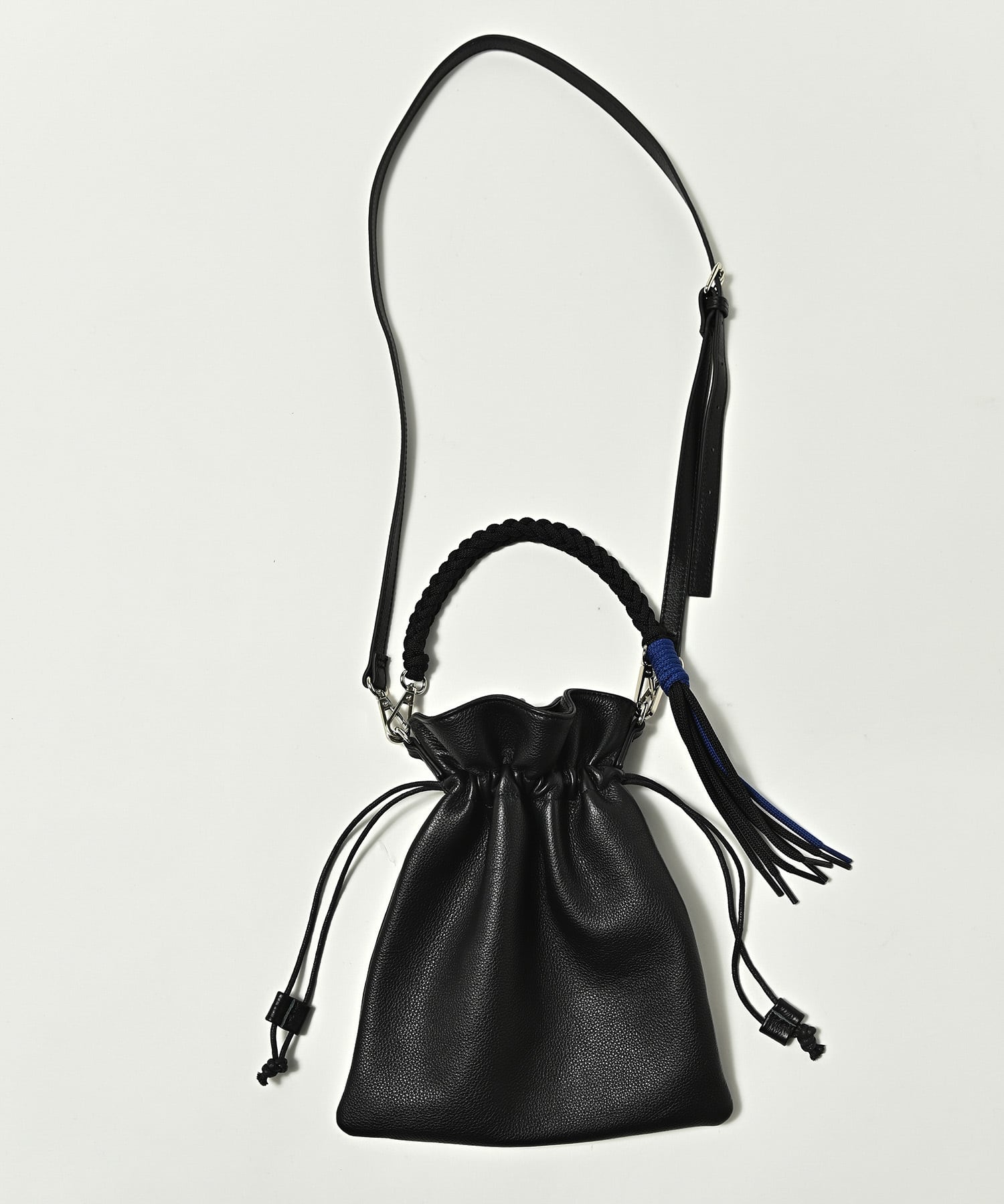 ADAM PATEK　shrink leather drawstring mini bag (BLK/BLU) AP2319003