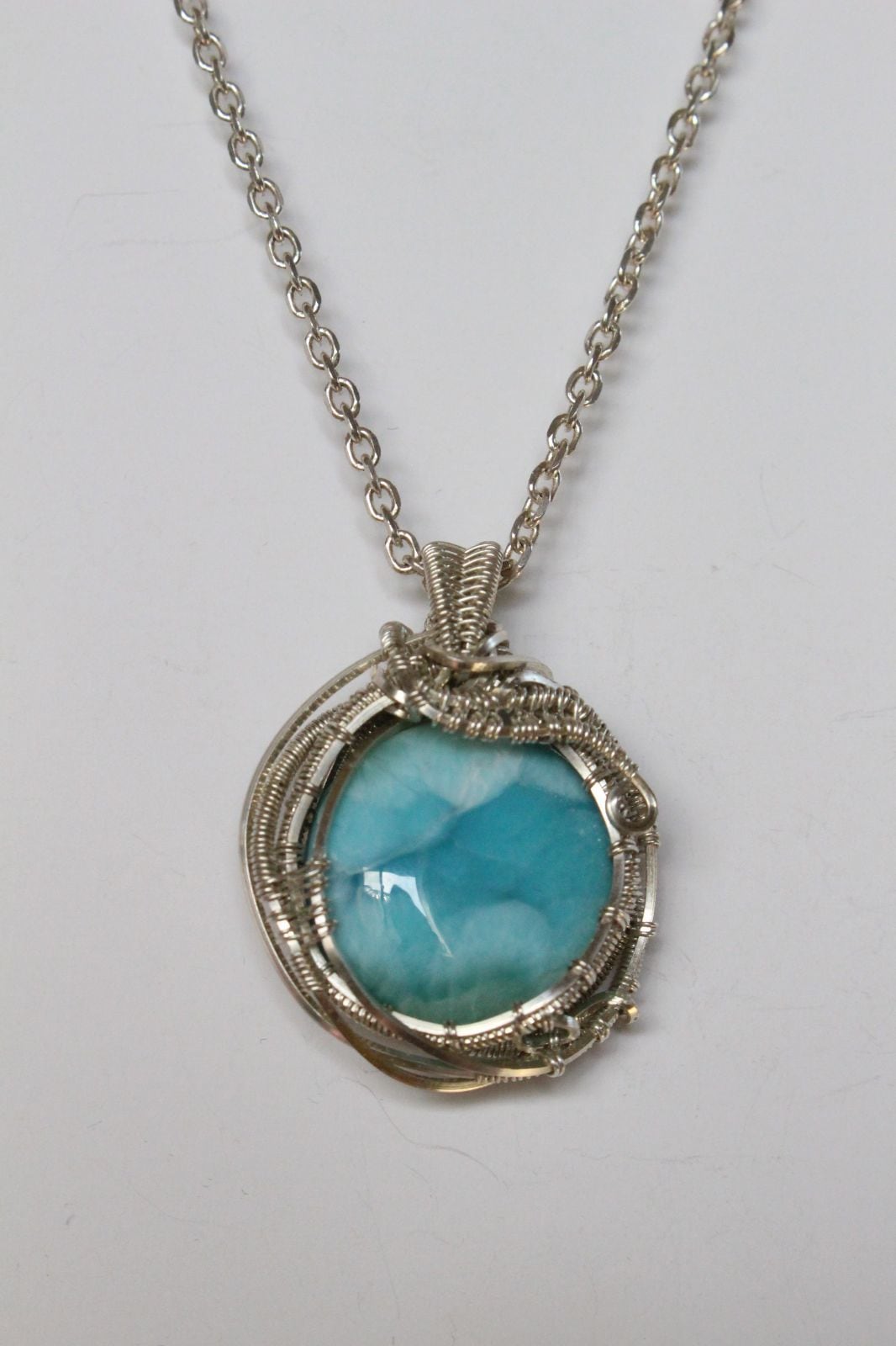 Larimar silver925 wirewrapping pendant