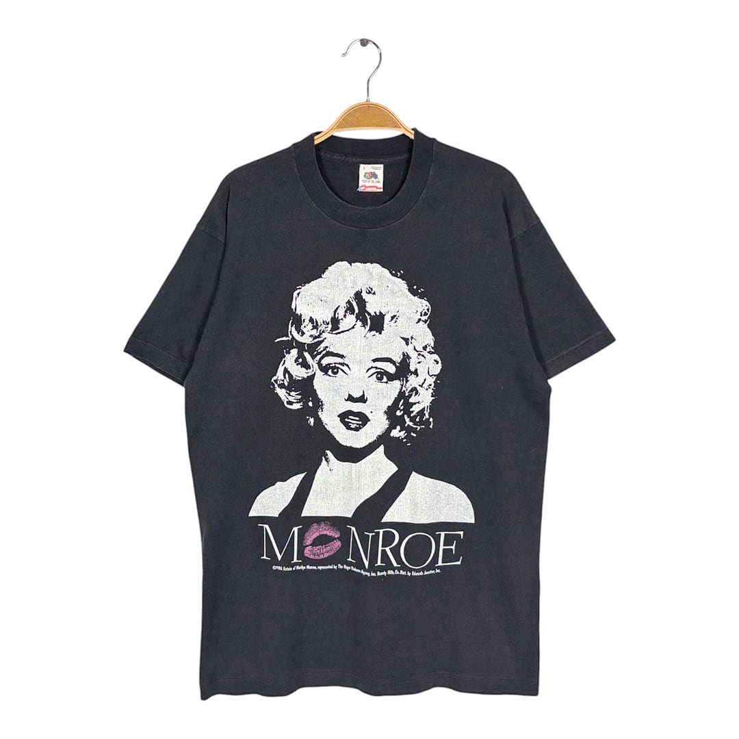 80s マリリンモンロー USA製 ヴィンテージ Tシャツ リップマーク 映画 ムービー ブラック シングルステッチ フルーツオブザルーム サイズL BZ0623