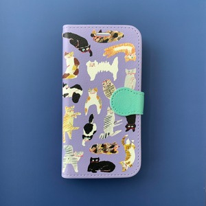 超個人主義にゃんこ パープル【iphone大】手帳型ケース　猫