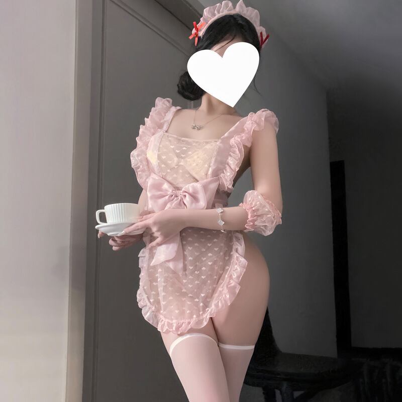 ハートドットシアー メイド風エプロンランジェリーセット