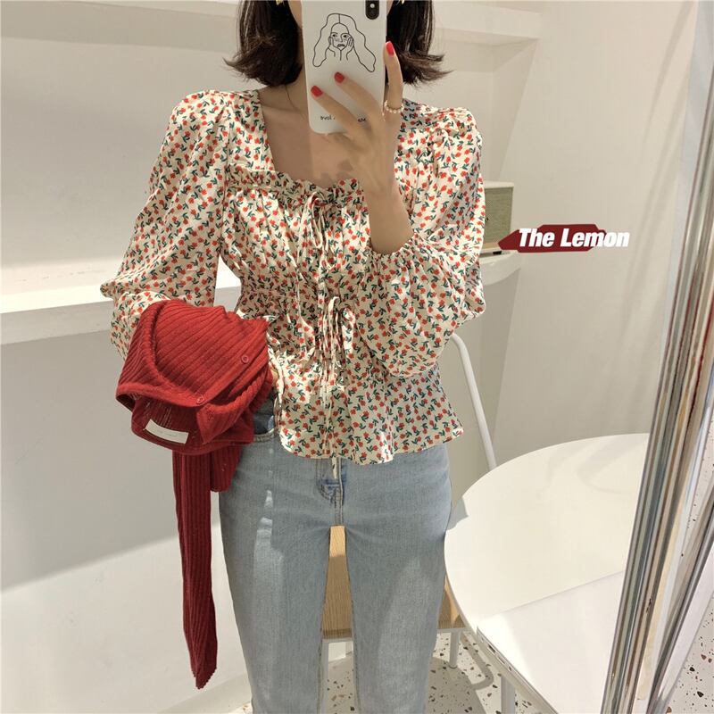 シャツ スリーブスプリングトップス レディース 春物 スクウェア ビッグFスモールZ韓国75339858941