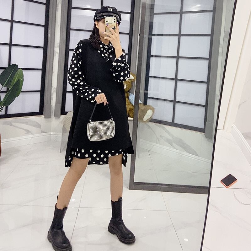 2020プラスサイズの女性の秋の服、ファットシスターmm、スリムで肉厚なチョッキドレス、ツーピーススーツ、年齢削減 ミックスインファッション85237890688