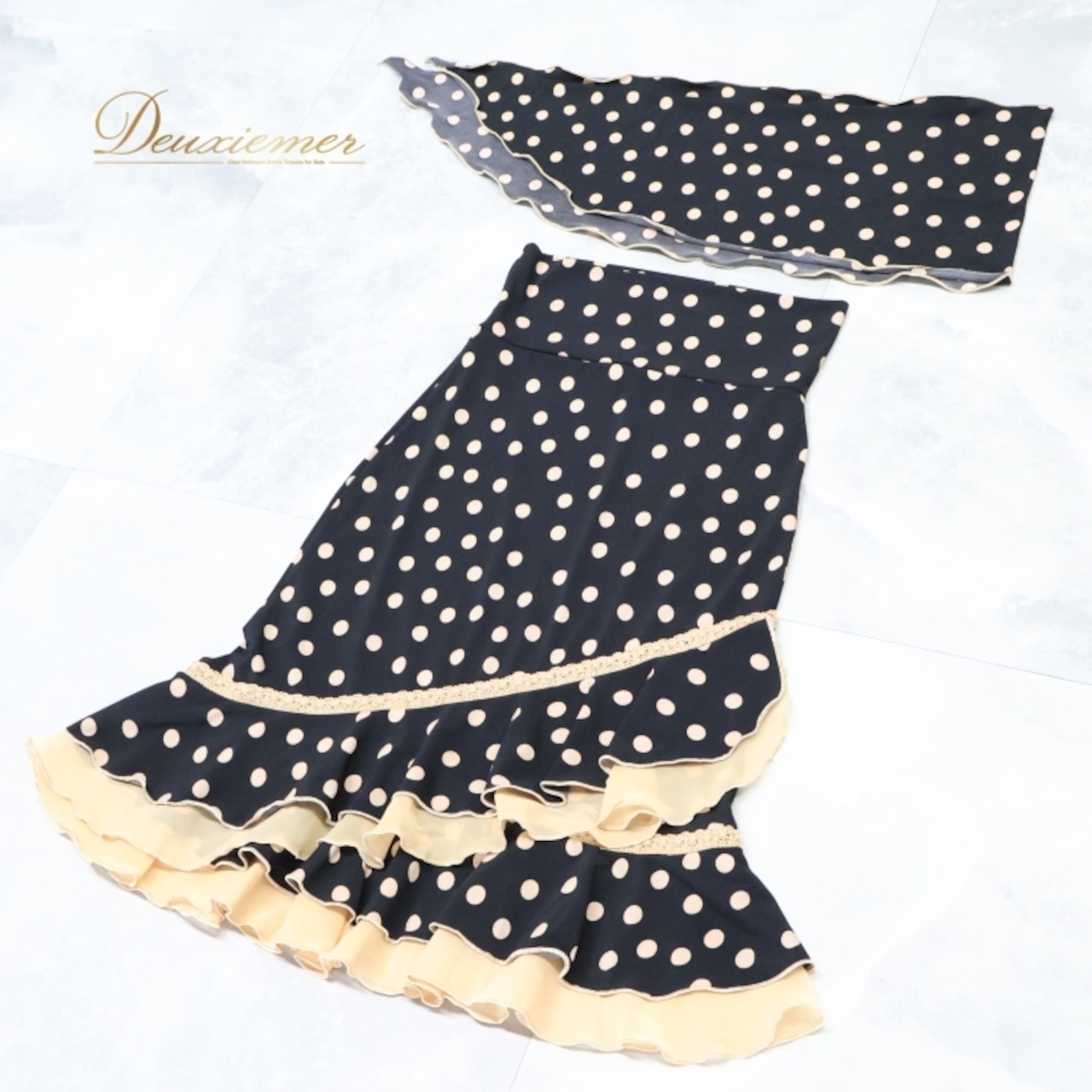 フラメンコ 衣装 ファルダ スカート ボウタイ ブラック系 ゴールド系 ベージュ系 ドセデルフラメンコ DOCE del FLAMENCO 黒 ゴールド ベージュ レース フリル フラメンコスカート ダンス衣装 おしゃれ 高級感 フリルデザイン