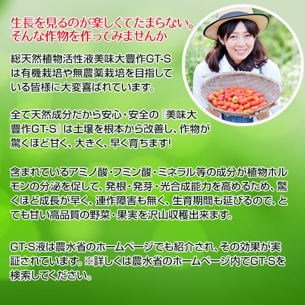 植物活力液 美味大豊作GT-S 20リットル 作物が早く大きく育ち 植物活力液 美味大豊作GT-S 20リットル 作物が早く大きく育ち