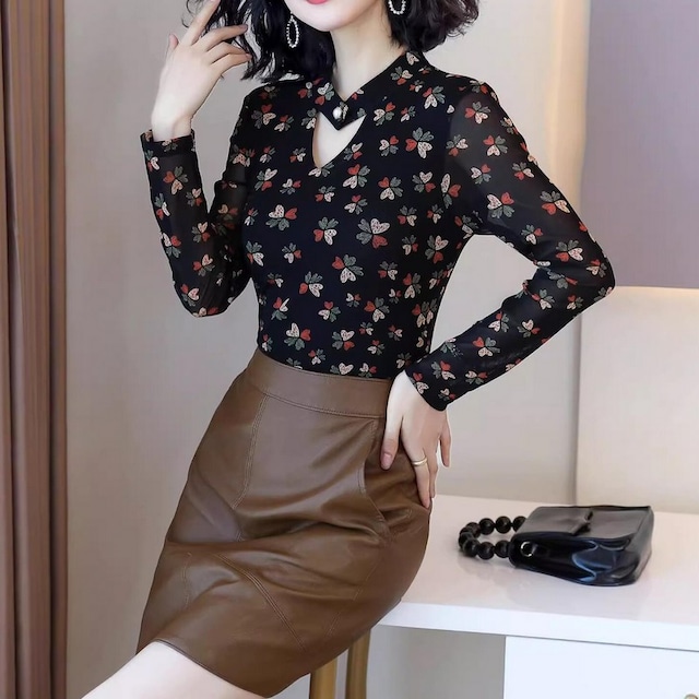 モダン 社交ダンス プリント メッシュ トップス ds0316