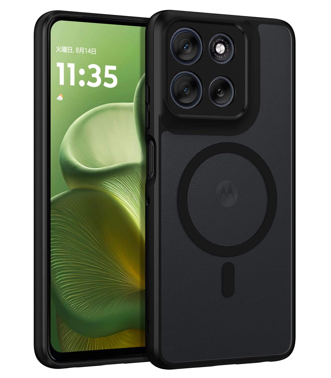 DOMAVER Motorola g66j/g66y/g56 5G 用 ケース magsafe対応 ストラップホール付き 米軍MIL規格耐衝撃 全面保護 PCマット質感背面 TPU側面 黄ばみ防止 指紋防止 滑り止め 画面レンズ保護 シンプル 男性 通勤用 モトローラ moto g66j 5G ケース 半透明 保護カバー 6.7" ブラック