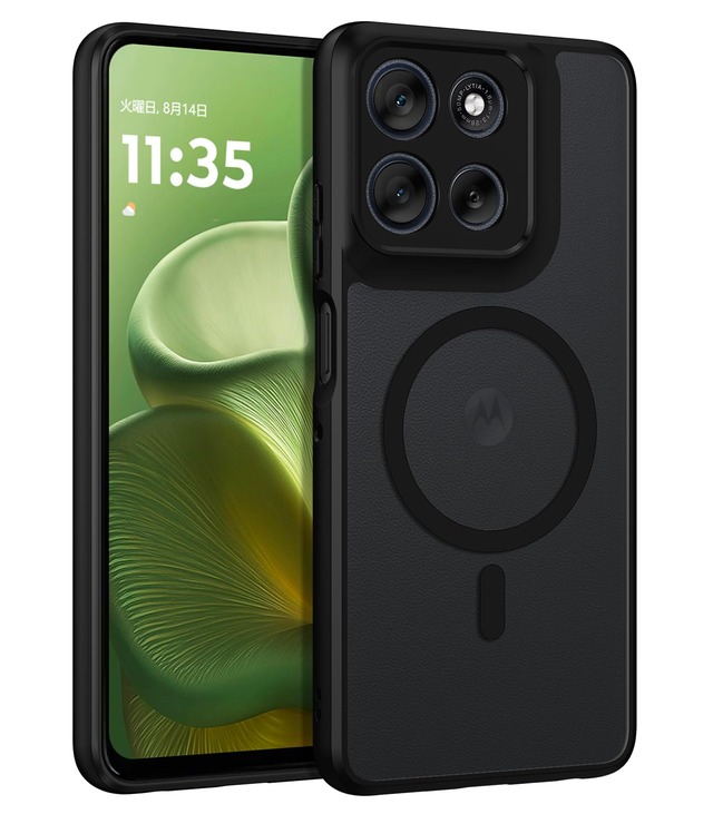 DOMAVER Motorola g66j/g66y/g56 5G 用 ケース magsafe対応 ストラップホール付き 米軍MIL規格耐衝撃 全面保護 PCマット質感背面 TPU側面 黄ばみ防止 指紋防止 滑り止め 画面レンズ保護 シンプル 男性 通勤用 モトローラ moto g66j 5G ケース 半透明 保護カバー 6.7" ブラック