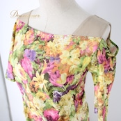 社交ダンス 衣装 スタンダード 上下セット ツーピース レッスンウェア パーティ衣装 イエロー系 ピンク系 グリーン系 花柄 レース ラインストーン イベント衣装 ダンスウェア フォーマル 春夏 薄手 おしゃれ 鮮やか スカート付き セットアップ レッスン用 伸縮性あり カジュアル ユニーク コスチューム フラワープリント パーティー用