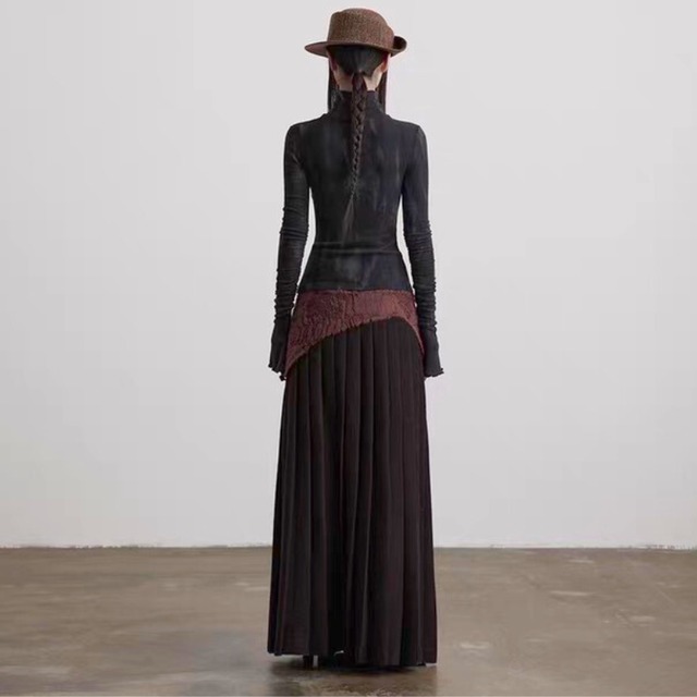 Asymmetric pleated detail skirt C1423