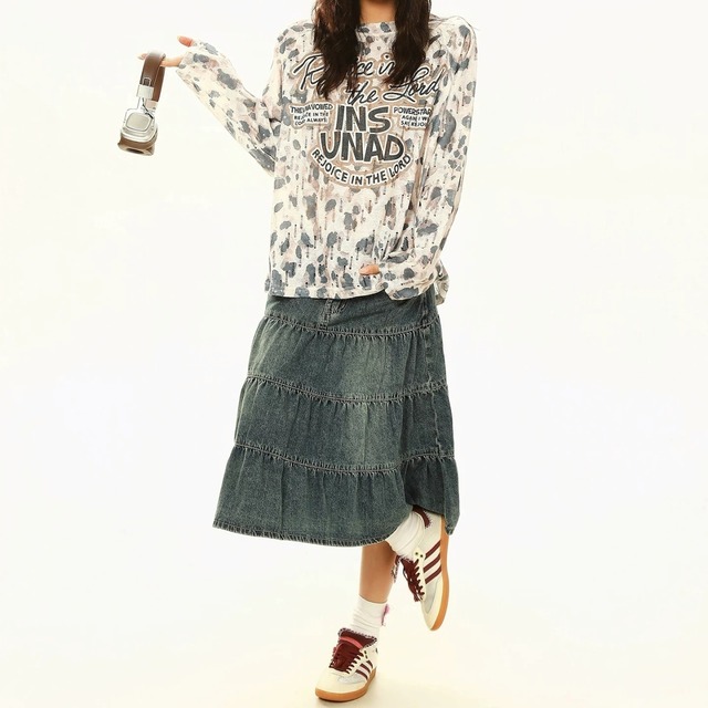レオパードパターンクラッシュロゴロングスリーブTシャツ 2col R02579