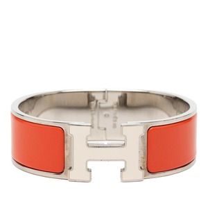 エルメス クリッククラックH PM ロゴ バングル オレンジ ホワイト シルバー メタル レディース HERMES 【中古】
