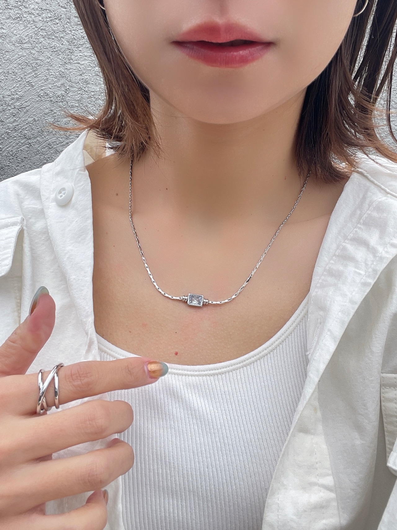 スクエアクリスタルネックレス