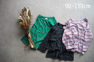 【soybean】ボーダールーズTシャツ［長袖］チャコールグレー 90〜130cm