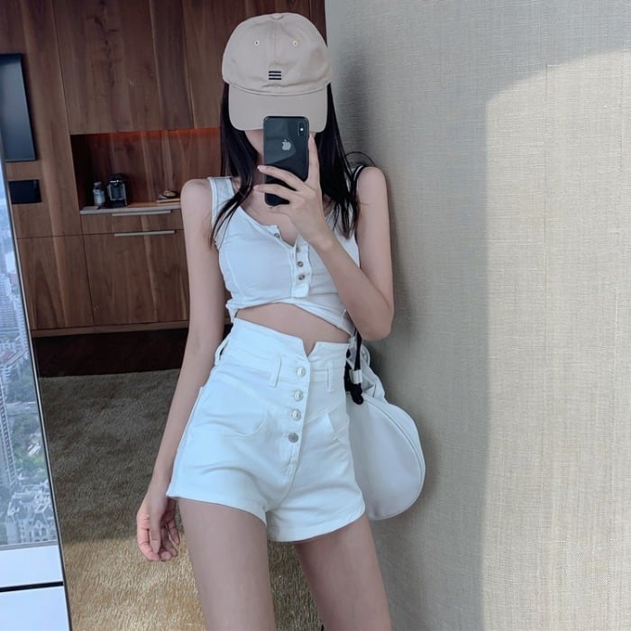 パンツ サマースタイルスタンダードハイウェストウェスト薄手スキニーホワイトショーツ レトロ 夏物 ブルマー ドラファッションホール24979766489