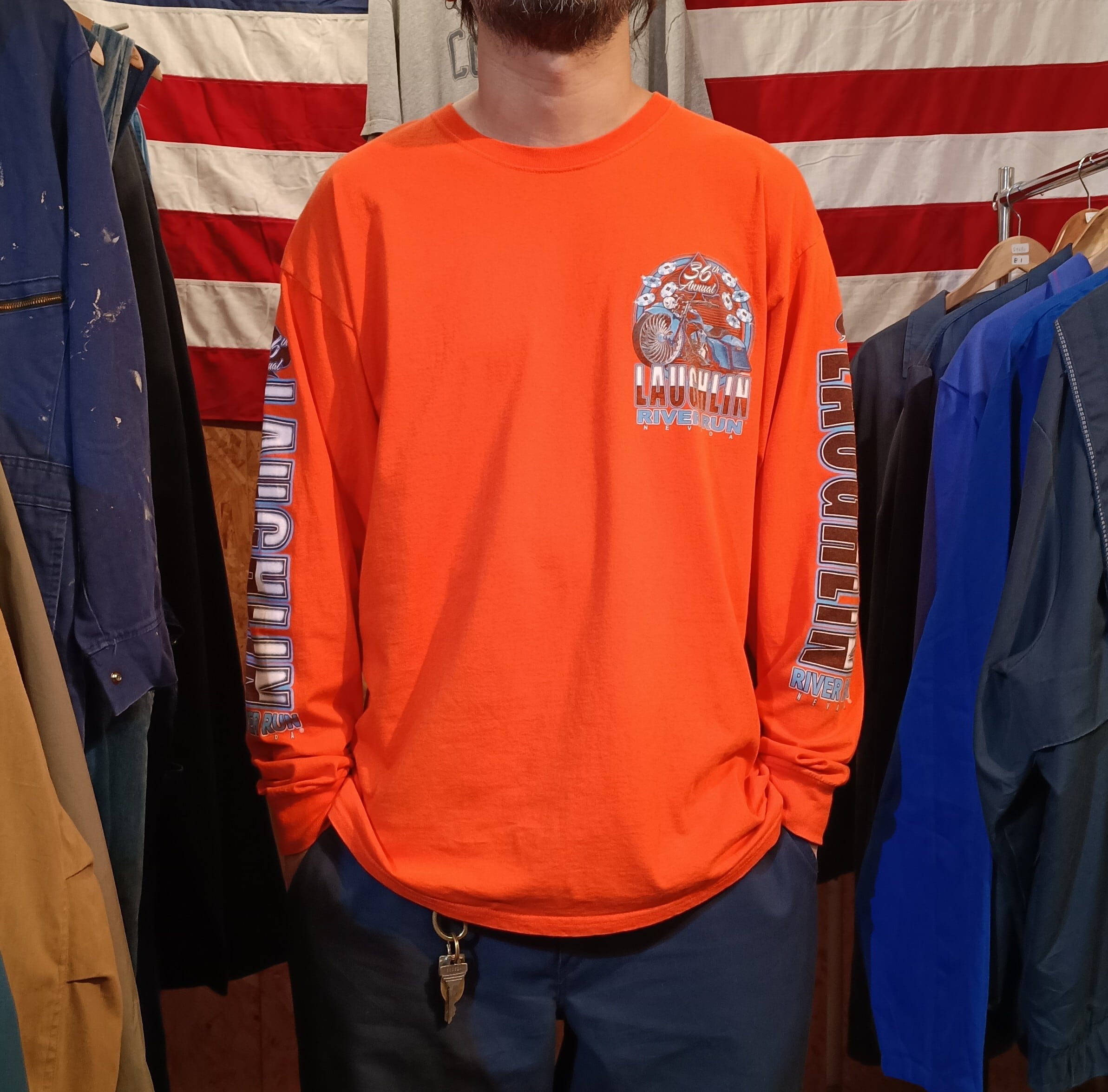 Used 長袖Tシャツ◆XL USA イベント ロンT バイク 36th river run オレンジ◆USA古着