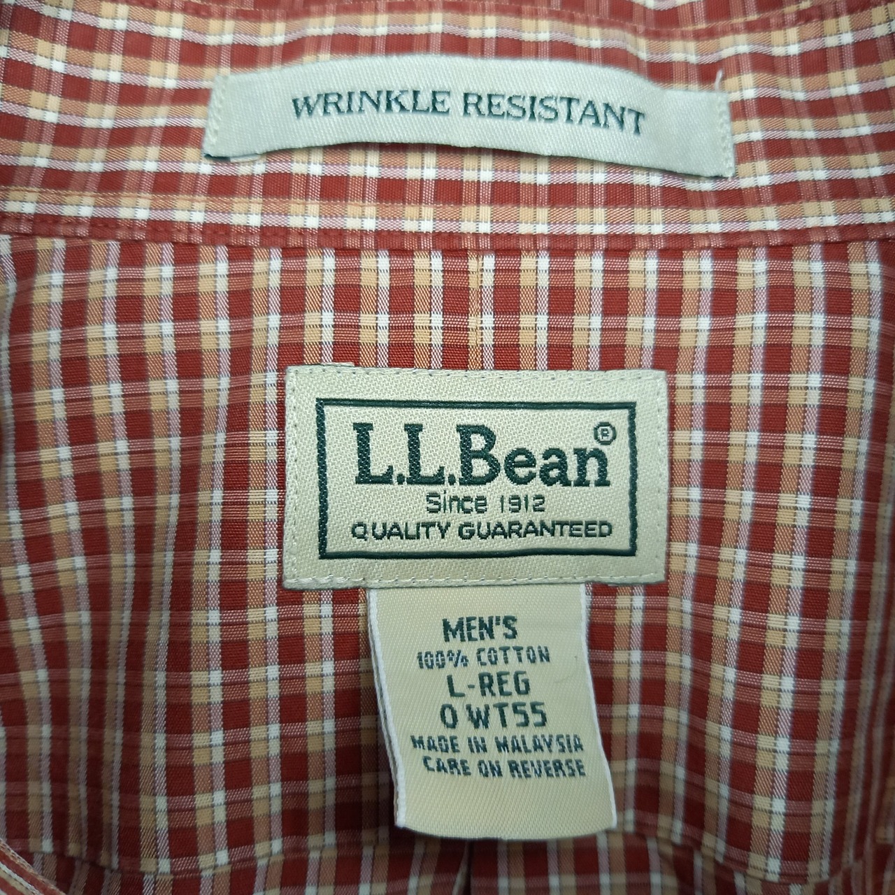 エルエルビーン　防シワ　BDシャツ　半袖　チェック　オーバーサイズ　赤茶　L
