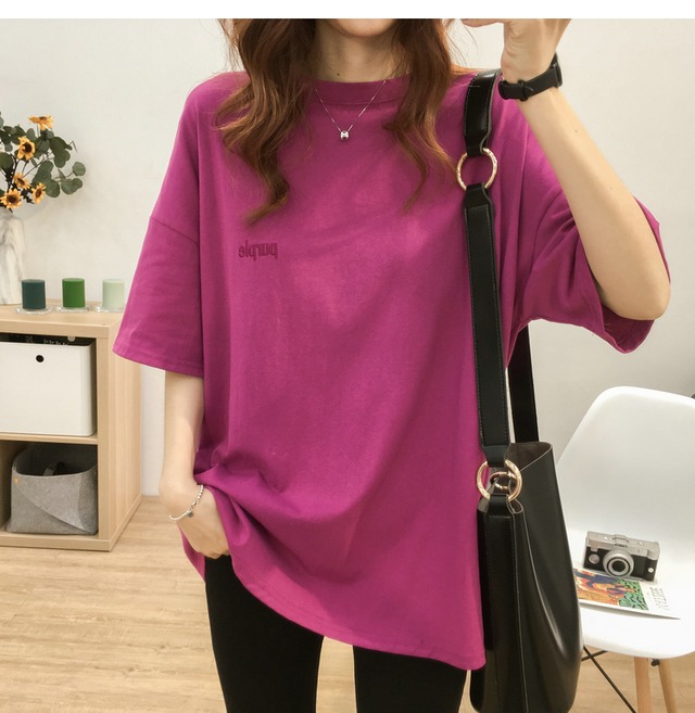 トップス Tシャツ 白トップス 袖あり 半袖 ラウンドネック 刺繍 伸縮性 綿 シンプル カジュアル 無地 夏 10代 20代 30代 40代 レディース 女性用 ママ 学生 通学 デート お出かけ 休日 着回し 普段使い 重ね着 楽ちん フリーサイズ 白 ホワイト 黒 ブラック 緑 グリーン 紫 パープル 灰色 グレー イエロー