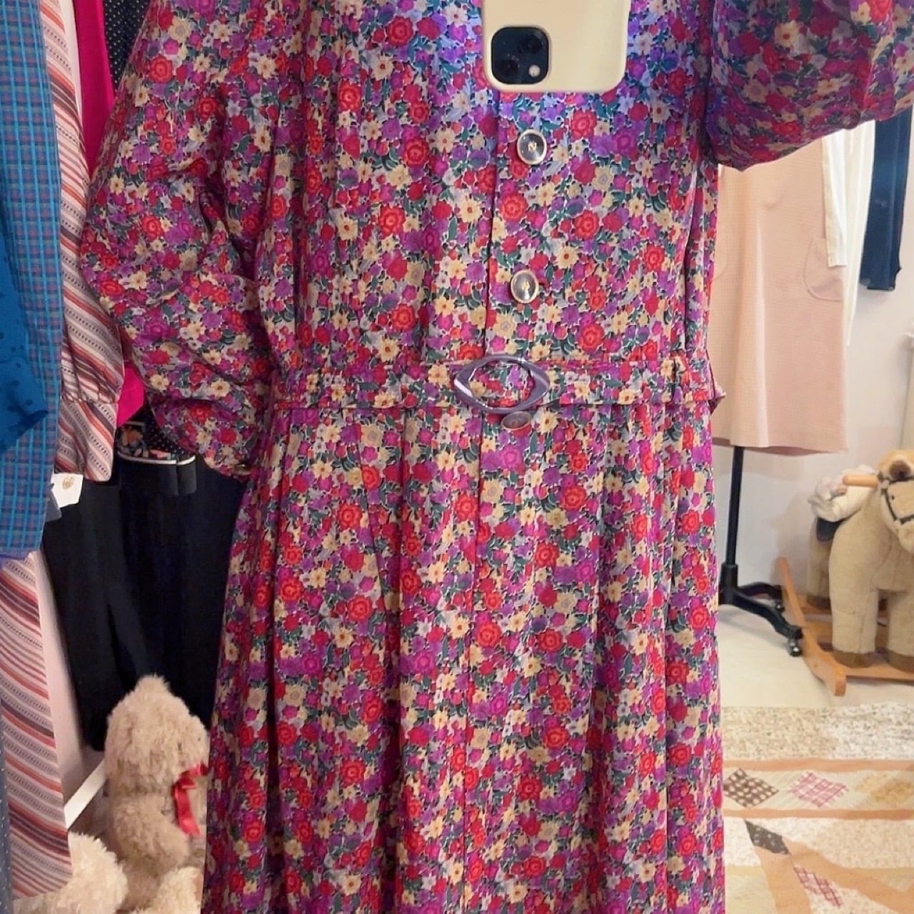 purple red flower one-piece