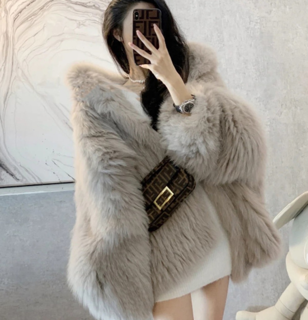 エレガンスファー 毛皮コート サイズ80 グレー 楽天市場】クロスミンクファーコート フォックスファー付き 高級