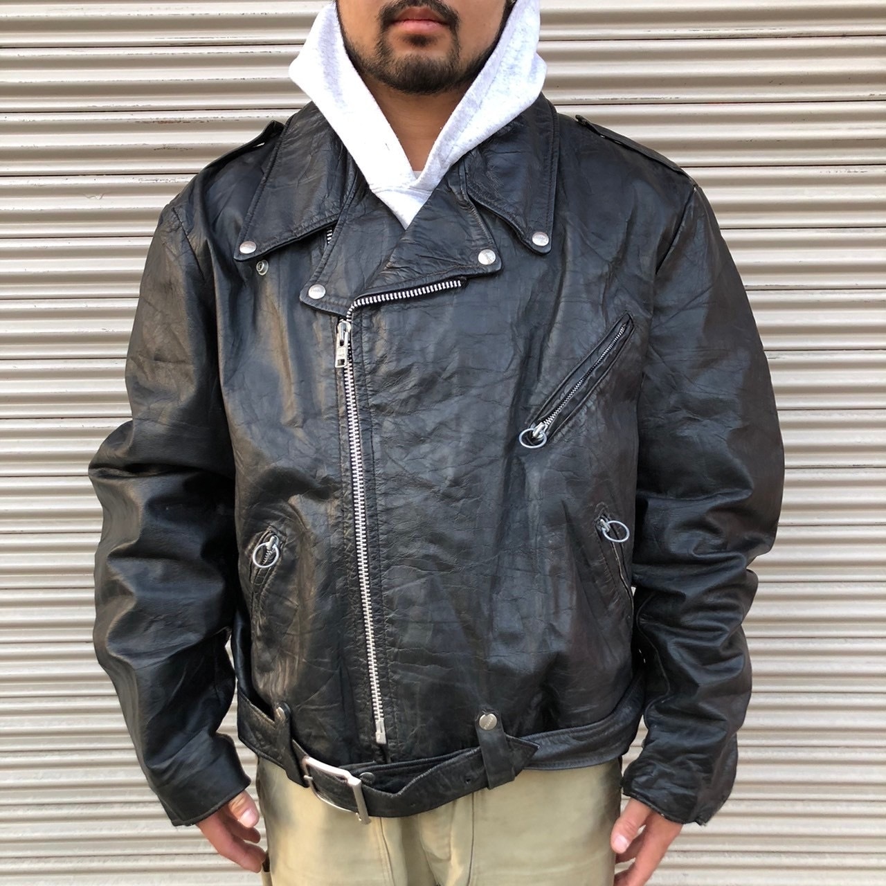 USED加工！ビッグサイズL-XL相当！アメリカンダブルレザーライダース