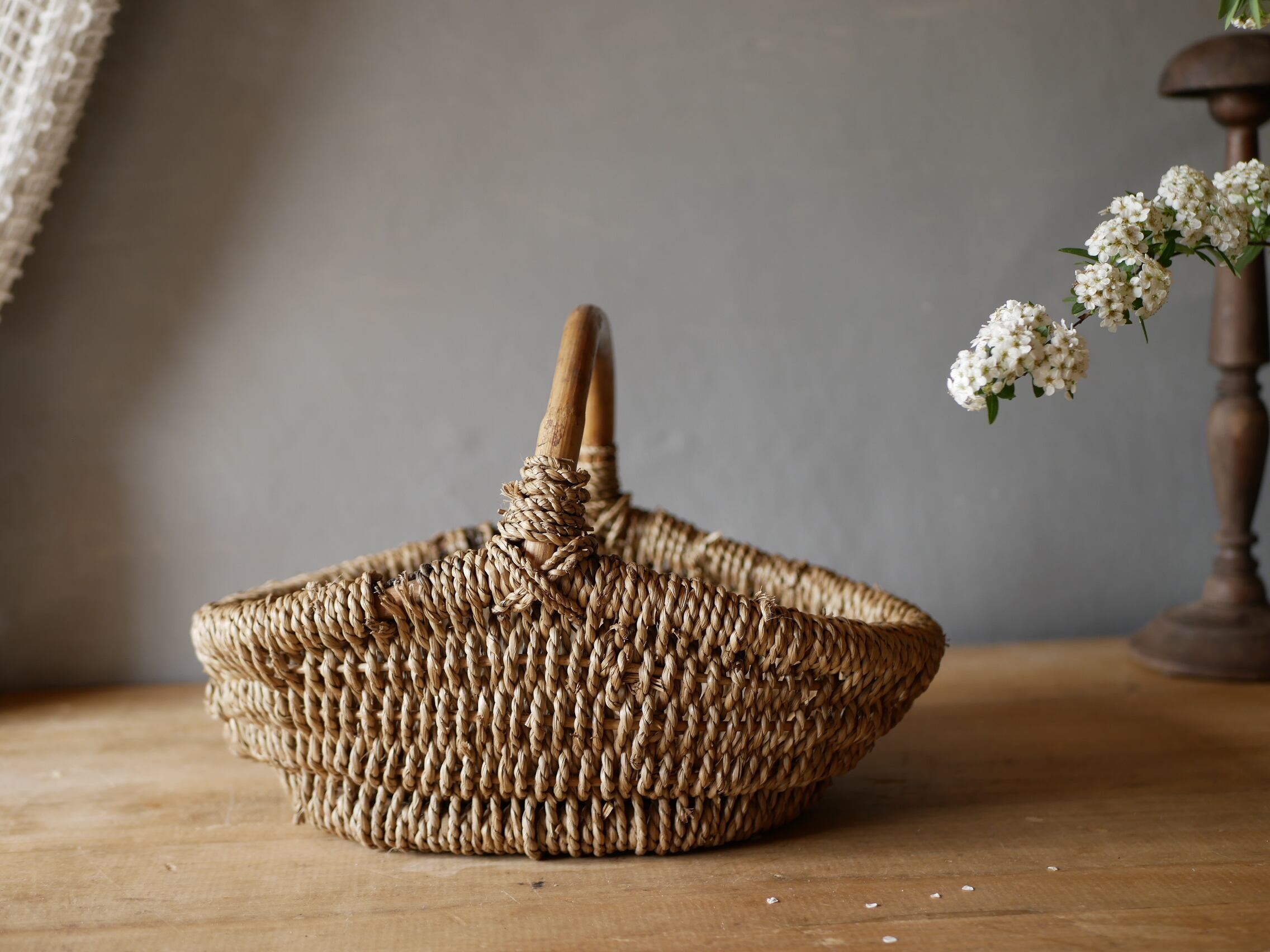 フランスアンティーク　パニエ　かご　籐製　蚤の市　ブロカント フランスブロカント雑貨 バスケット パニエ rond - ANTIQUE LEAVES