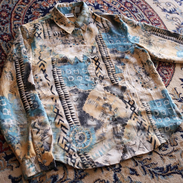 geometry art pattern l/s fake suede shirt jacket