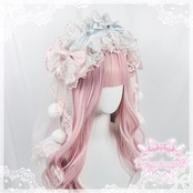 ♡【全5色】MAID 3way マシュマロリボンの夢色フリルレースヘッドドレス＋ヴェールセット light blue×pink ♡