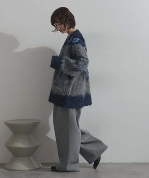 HD2510043 ノルディック柄シャギーニットカーディガン charcoal