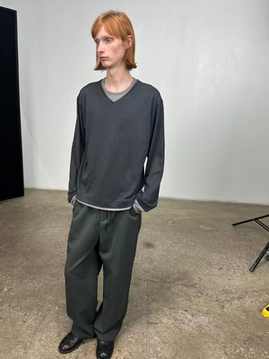 DECESOLO 26AW Vネック フェイクレイヤード ロングスリーブ Tシャツ