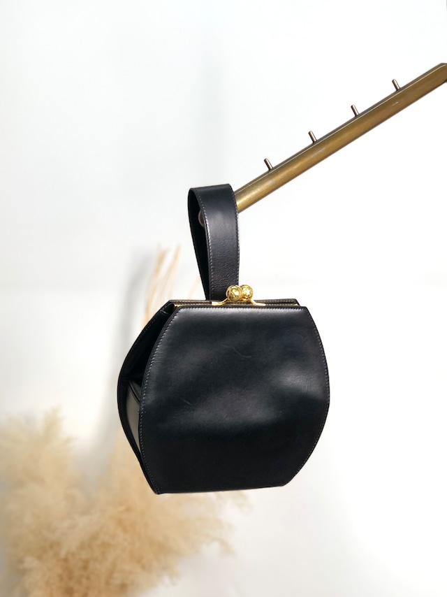 CELINE セリーヌ ハンドバッグ ブラック レザー がま口 ワンハンドル vintage ヴィンテージ オールド sip54y