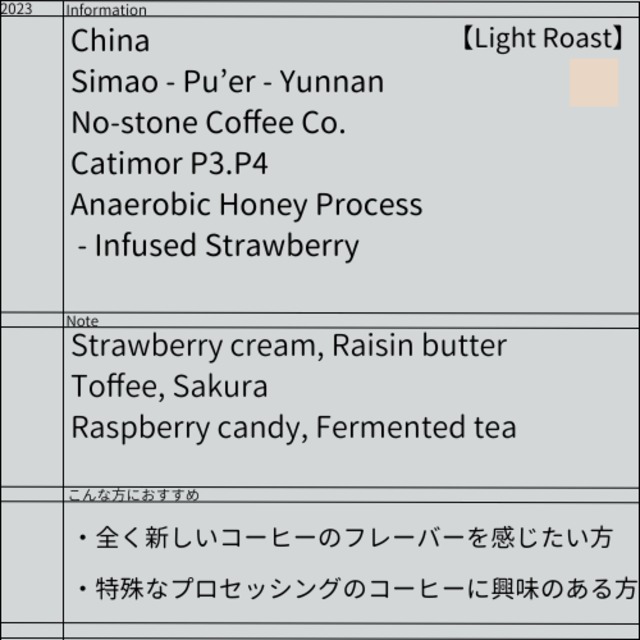 China Yunnan Simao/Anaerobic Honey Process-Infused Strawberry/Light