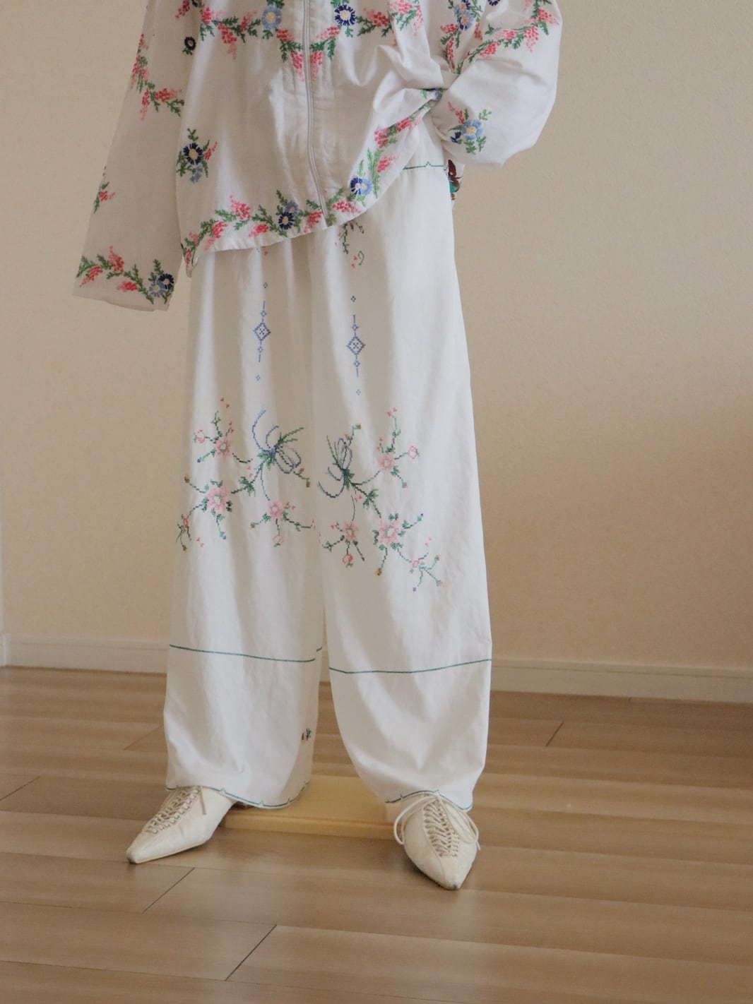 ●vintage remake embroidery design cotton relax easy pants⑥