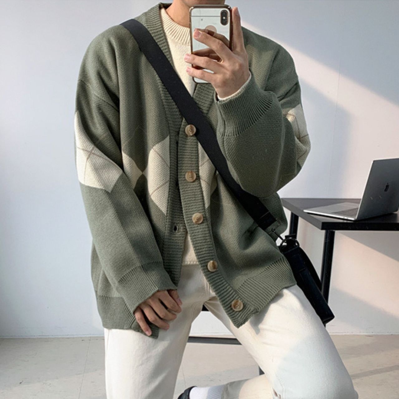 ポイントアーガイルニットカーディガン　MT0080323