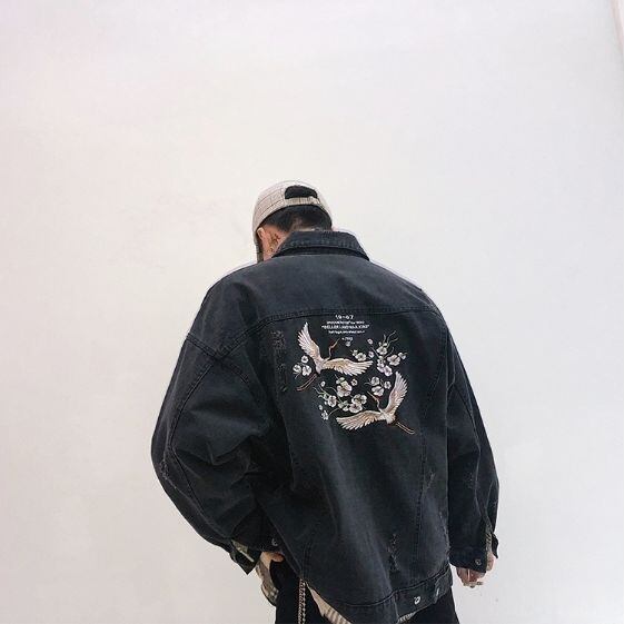 全2色 デニムジャケット 和風 プリント カジュアル B系 メンズ