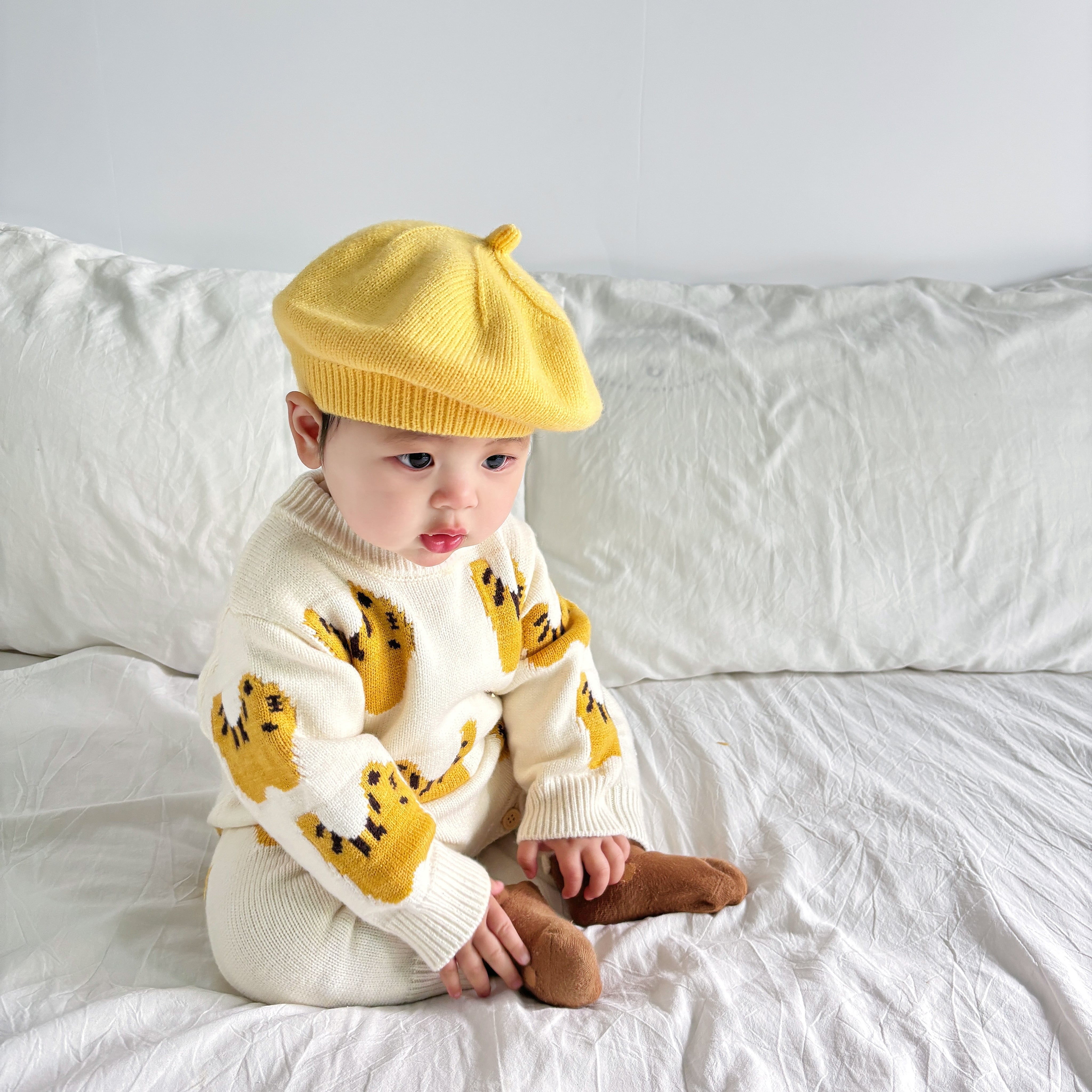 ベビー女の子男の子アニマルモチーフニットロンパース カバーオール