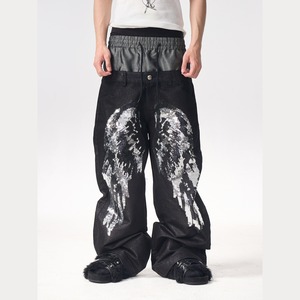 【DRIP6903】F3X Sequin Wing Double Waistband Wide Denim Pants