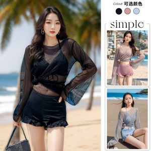 シースルートップス付き 3点セット 水着 レディース 露出控えめ 体型カバー ビキニ セパレート フィットネス タンキニ 透け感 日焼け防止 紫外線対策 大人可愛い セクシー 大人っぽい おしゃれ 春 夏 海 ビーチ プール リゾート 旅行 体系カバー 二の腕カバー 着痩せ 送料無料 S M L XL ブラック ブルー ブラウン