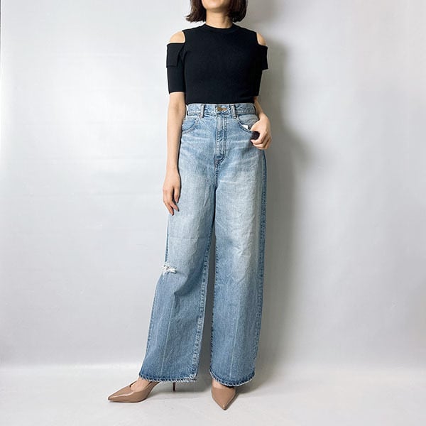 BLACK BY MOUSSY ブラックバイマウジー loose straight crash denim 