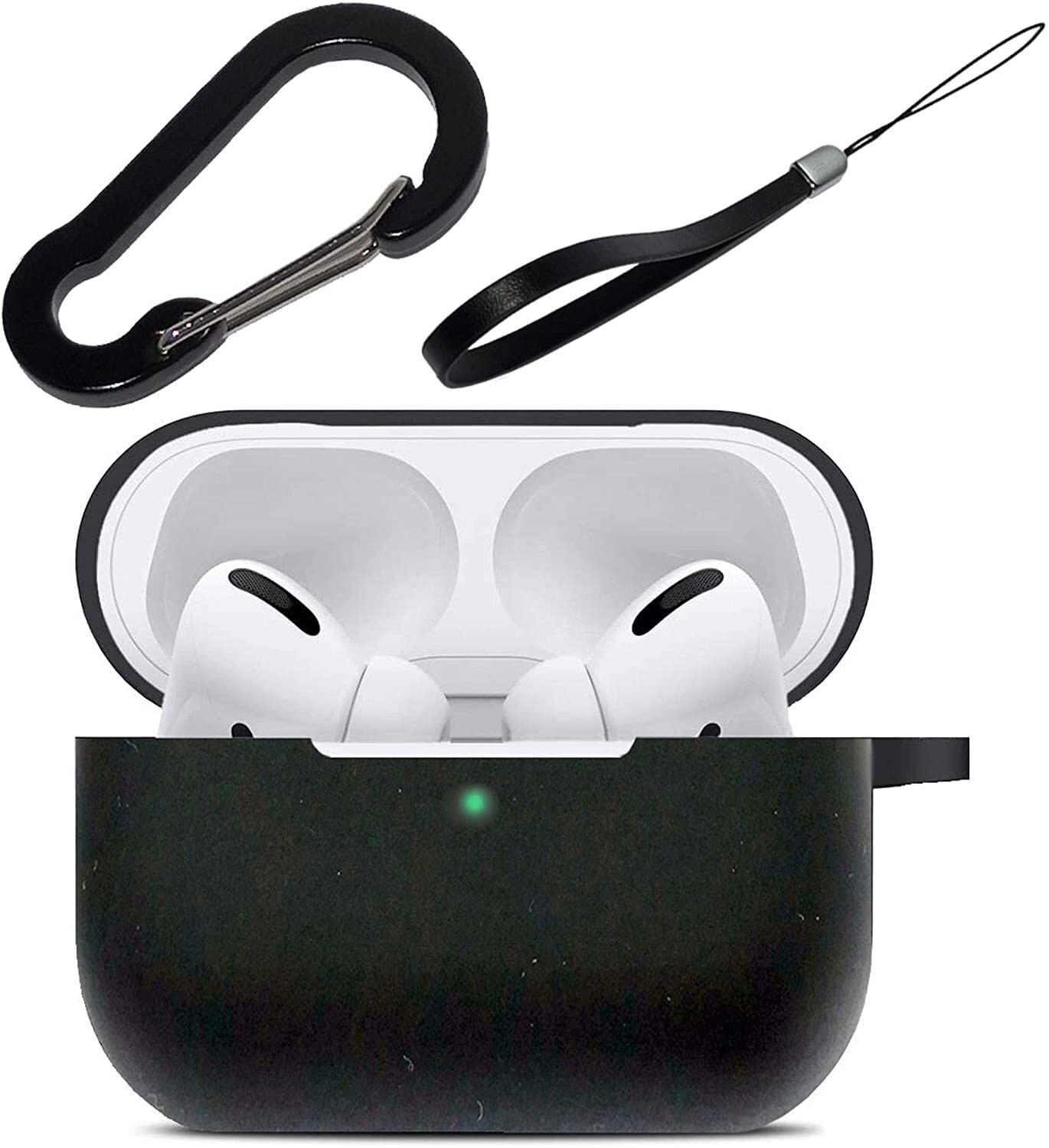 【2020年最新版】 AirPods Pro ケース 3点+1パーフェクトセット カバー カラビナ ストラップ ダストガード 付 エアーポッズ プロ  用 耐衝撃 ワイヤレス充電可 前面LEDが見える！ | 夢屋 powered by BASE