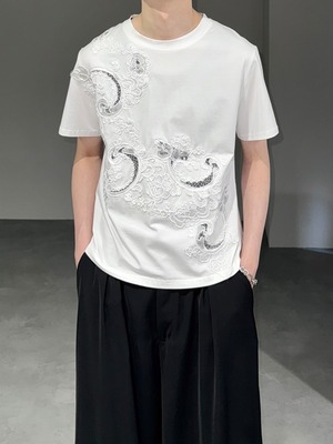 paisley mesh embroidery pullover / white