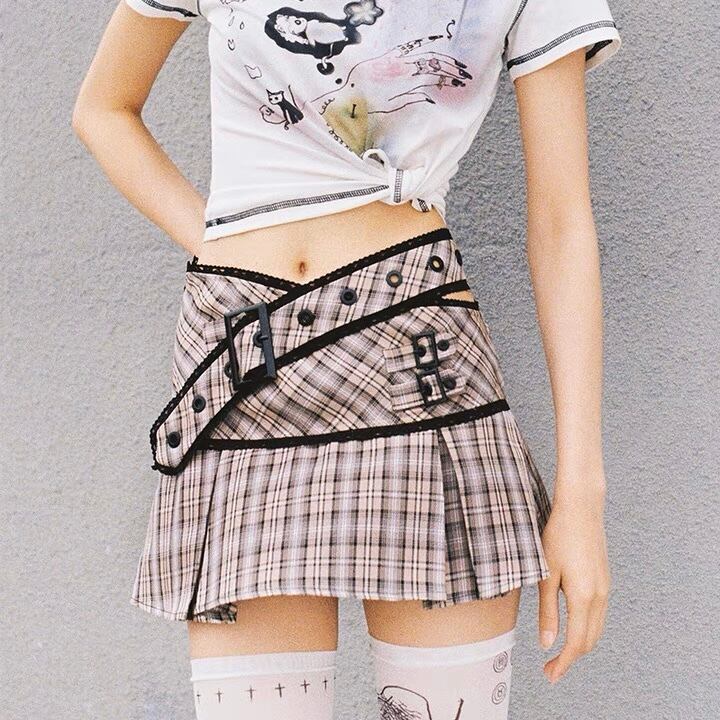 CFIERCE] Waist Punching Pleated Skirt | BYORI