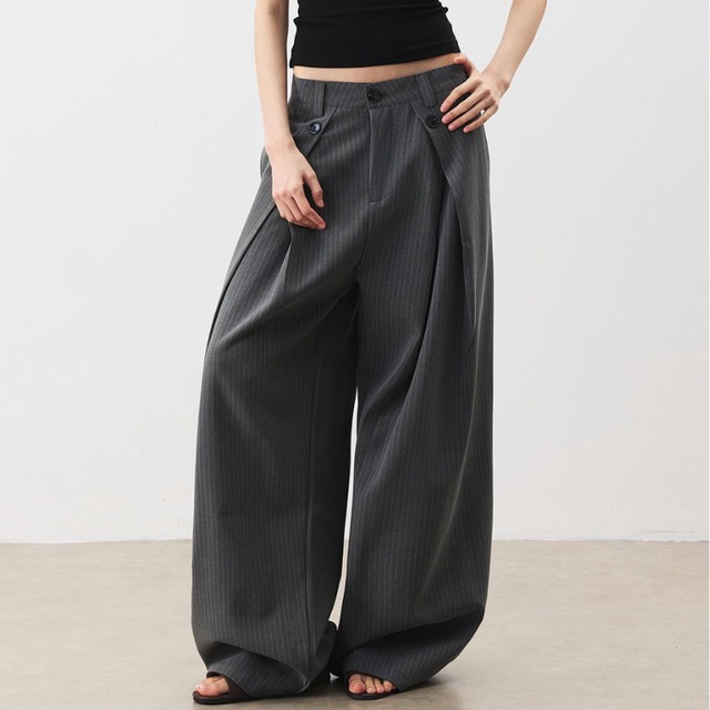 Pinstripe button tuck wide pants　V3021